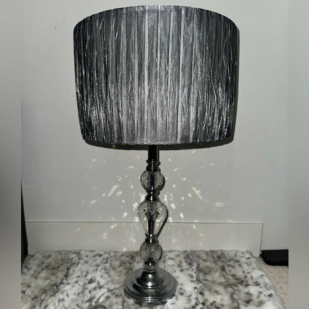 Lamp diamond base crystal large Elegant Silver Table Lamp with Textured Shade